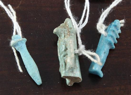 Three Egyptian turquoise glazed faience amulets, 2.6-3.1cm